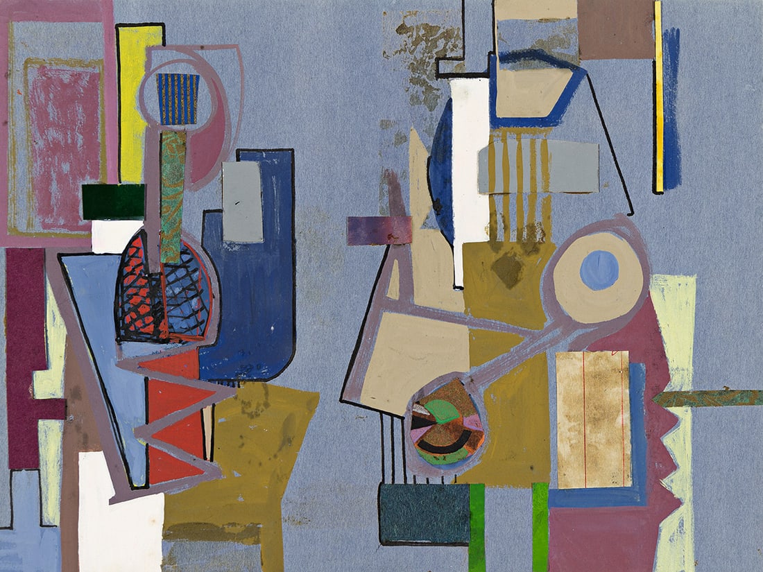 JUDITH ROTHSCHILD (1921 - 1993, AMERICAN) Untitled.: JUDITH ROTHSCHILD (1921 - 1993, AMERICAN) Untitled. Ink, gouache, and collage on blue construction paper, c. 1945. 230x305 mm; 9x12 inches. Provenance: The artist; The Judith Rothschild Foundation, Ph