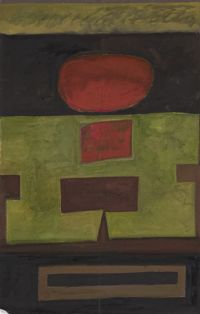 WILL R. BARNET (1911 - 2012, AMERICAN) Geometric Compositon.: WILL R. BARNET (1911 - 2012, AMERICAN) Geometric Compositon. Gouache on black paper, circa 1959. Signed, Will Barnet, lower right. 1003x650 mm; 39½x25½ inches. Provenance: Estate of the