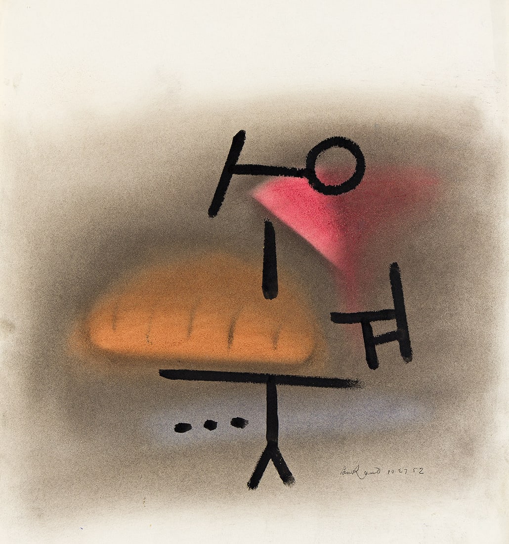 PAUL RAND (1914 - 1996, AMERICAN) Untitled.: PAUL RAND (1914 - 1996, AMERICAN) Untitled. Watercolor on paper, 1952. Signed, Paul Rand, and dated, 10 27 52, lower right. Stamped, Exlibris Paul Rand / Gift of the Artist, on verso. 508x407 mm; 20x1