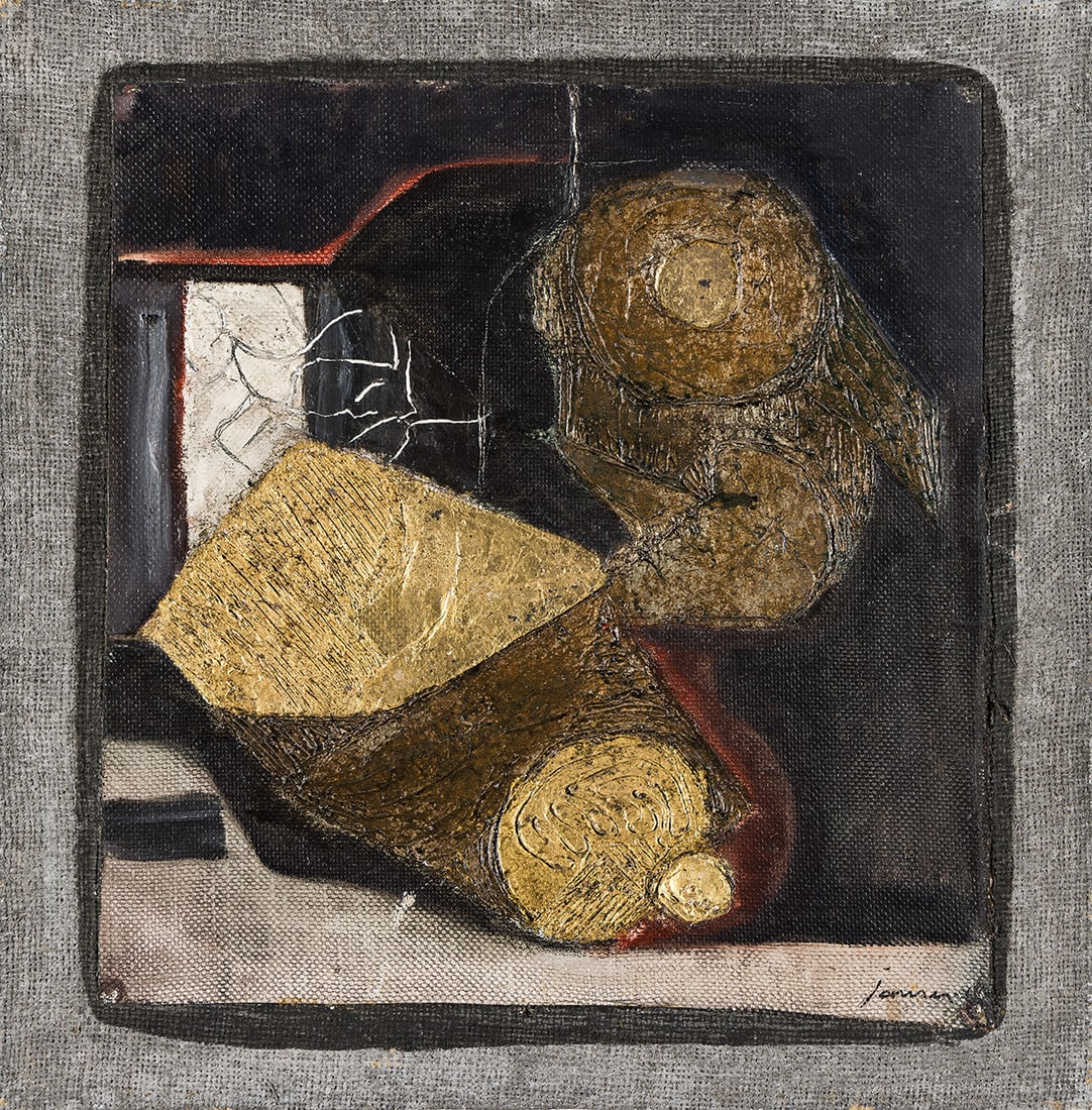 DEREK JARMAN (1942 - 1994, BRITISH) Untitled.: DEREK JARMAN (1942 - 1994, BRITISH) Untitled. Acrylic and canvas collage on masonite. Signed, Jarman, and dated indistinctly, lower right. 405x400 mm; 16x15¾ inches.