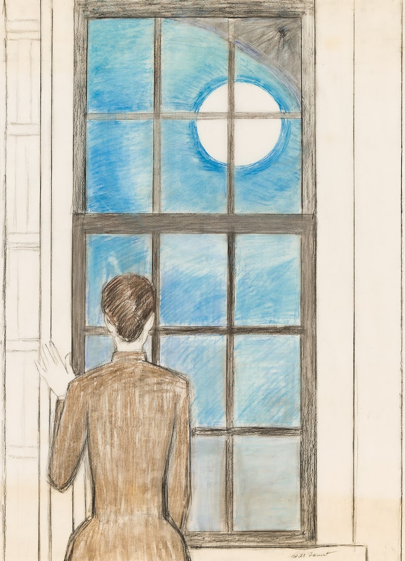 WILL BARNET (1911 - 2012) Study for "The Spider Sewed at Night.": WILL BARNET (1911 - 2012) Study for "The Spider Sewed at Night." Charcoal and pastel on vellum, 1980s. 1327x1051 mm; 52¼x41? inches. Signed in charcoal, lower right and inscribed "Spider at Nig