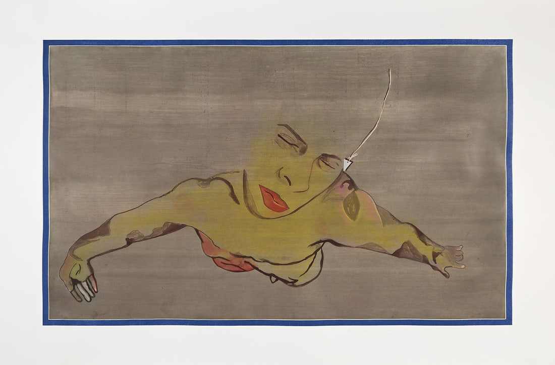FRANCESCO CLEMENTE (1952 - ) Semen.: FRANCESCO CLEMENTE (1952 - ) Semen. Color etching and aquatint with silver collage, 1987. 1030x1690 mm; 40¾x66½ inches, full margins. Signed and numbered 19/55 in pencil, lower right. Pr