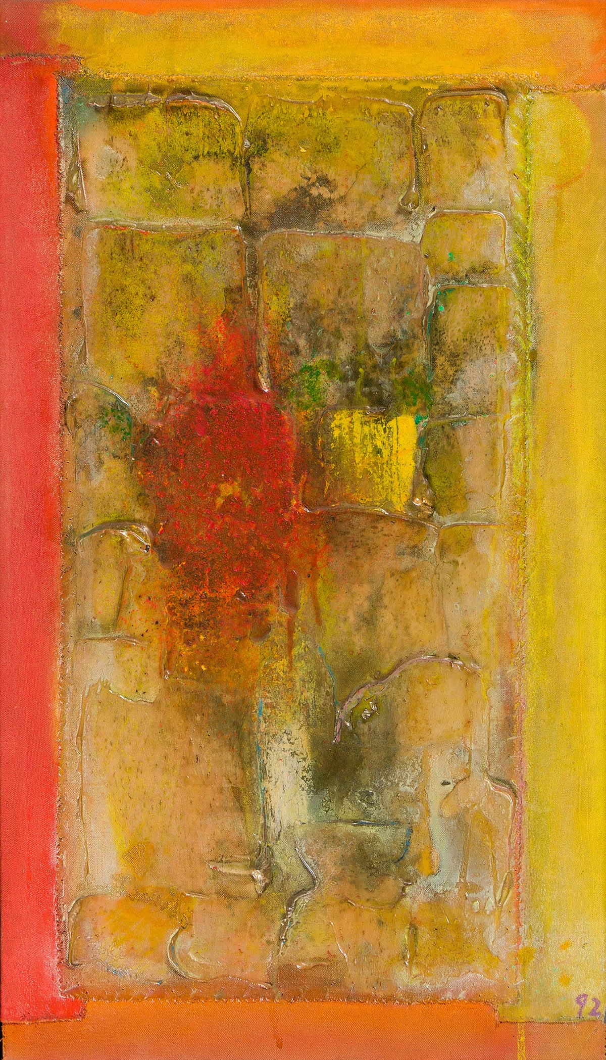 SIR FRANK BOWLING, OBE RA (1934 - ) Half Moon Balloon.: SIR FRANK BOWLING, OBE RA (1934 - ) Half Moon Balloon. Acrylic and acrylic gel on collaged and stitched canvas, 1992. 665x378 mm; 26?x14¾ inches. Dated in acrylic, lower right, and signed, titl