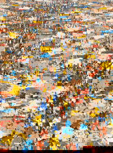 ABLADE GLOVER (1934 - ) Market Scene II.: ABLADE GLOVER (1934 - ) Market Scene II. Oil on canvas, 1999. 1015x762 mm; 40x30 inches. Initialed and dated lower right, and titled verso. Provenance October Gallery, London. Private collection, Lond