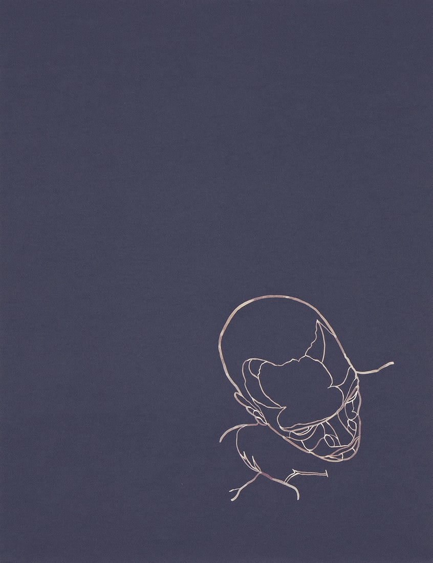 KORI NEWKIRK (1970 - ) Untitled (Self-Portrait).: KORI NEWKIRK (1970 - ) Untitled (Self-Portrait). Bleach on blue wove paper, 2009. 25½x19?? inches. Signed, dated and inscribed "#3" in white pencil, verso. Provenance Private collection, Ohio.