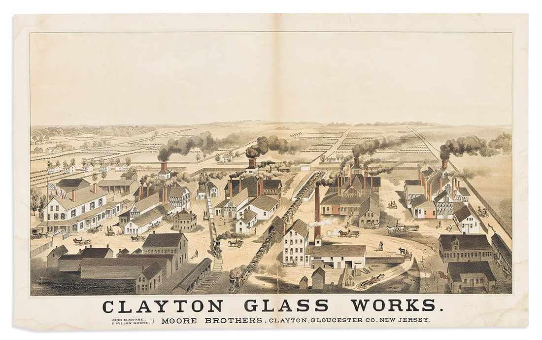 (AMERICAN INDUSTRIAL ADVERTISING.) Clayton Glass Works. Moore Brothers, Clayton, Gloucester Co., New (1 of 1)