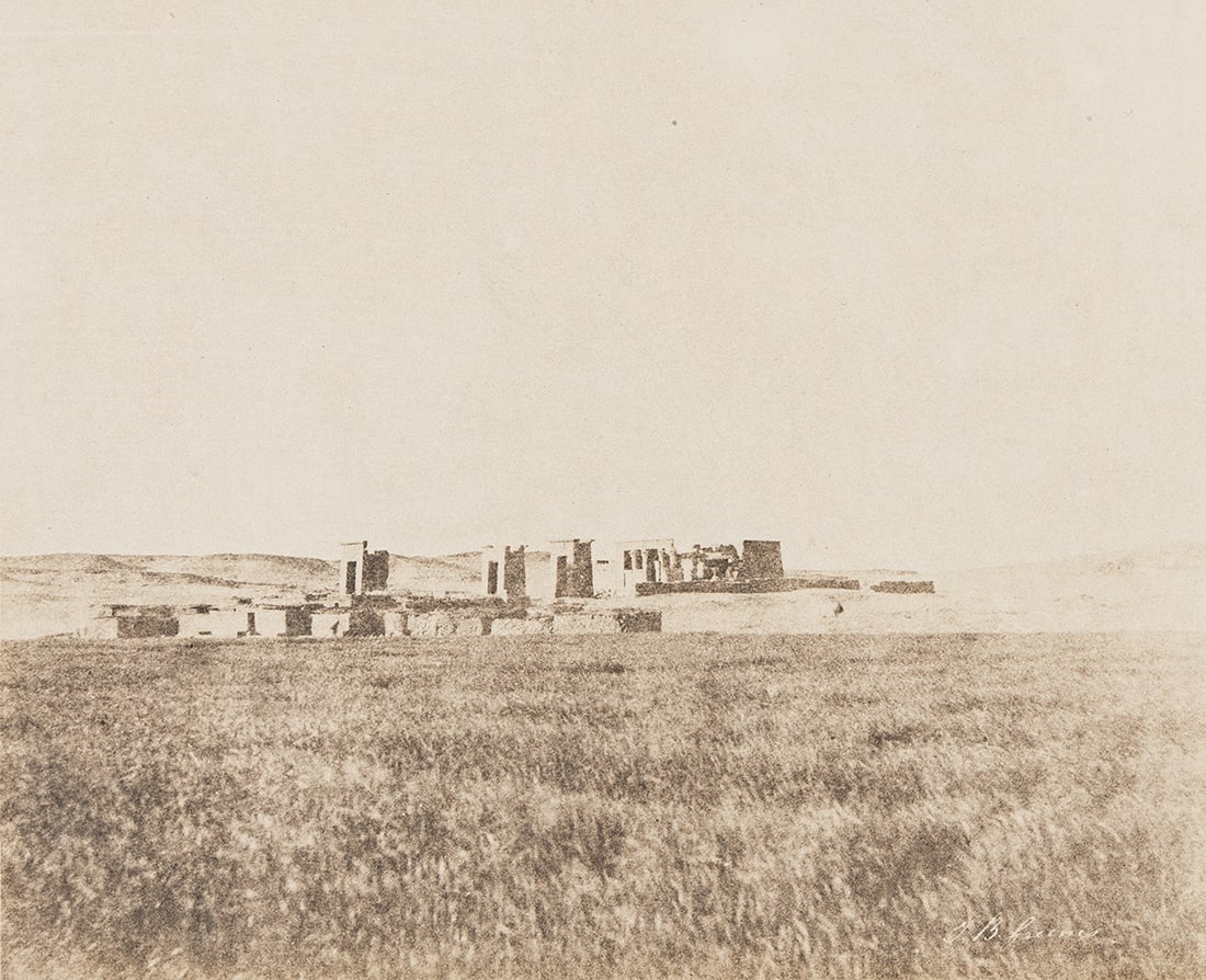 JOHN BEASLEY GREENE (1832-1856) Temple de Deboud, Nubia, Egypt. 1854-55.: JOHN BEASLEY GREENE (1832-1856) Temple de Deboud, Nubia, Egypt. 1854-55. Salted paper print from waxed paper negative, the image measuring 8⅞x10⅞ inches (22.5x27.6 cm.), the sheet 13¼