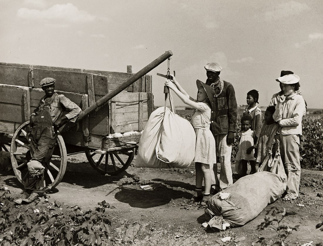 ARTHUR ROTHSTEIN (1915-1985) Weighing Cotton, Kaufman County, Texas. 1936; printed circa 1980.: ARTHUR ROTHSTEIN (1915-1985) Weighing Cotton, Kaufman County, Texas. 1936; printed circa 1980. Silver print, the image measuring 10x13 inches (25.4x33 cm.), the sheet slightly larger, with Rothstein's