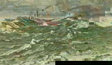 HAROLD VON SCHMIDT (1893-1982) "The two tugs drew within hailing distance in the heavy tide rips off