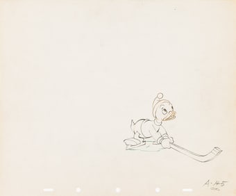 WALT DISNEY STUDIOS The Hockey Champ, Donald Duck's Nephew Animation Drawing.