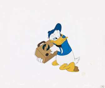 WALT DISNEY STUDIOS Slide, Donald, Slide, Diabolical-looking Donald Duck Animation Cel 1949.