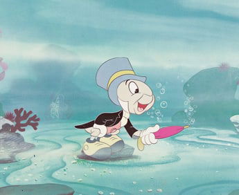 WALT DISNEY STUDIOS / PINNOCHIO Jiminy Cricket Signed Dye Transfer Print and Ephemera, 1954.