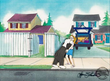 LYNN JOHNSTON / FOR BETTER OR WORSE Farley Dog and Elizabeth Signed Animation Cel Setup.