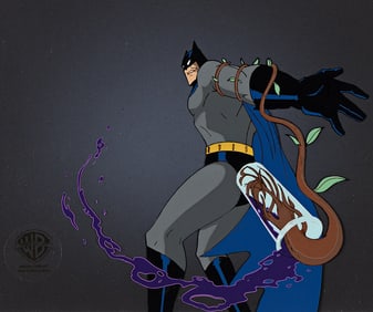 WARNER BROS. / BATMAN Batman is attacked by a violent vine Animation Cel and Background 1992.