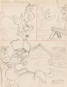 BILL WEAVER / WALTER LANTZ Woody Woodpecker Comic Preliminary Drawings "Riding Stables" and "Out to