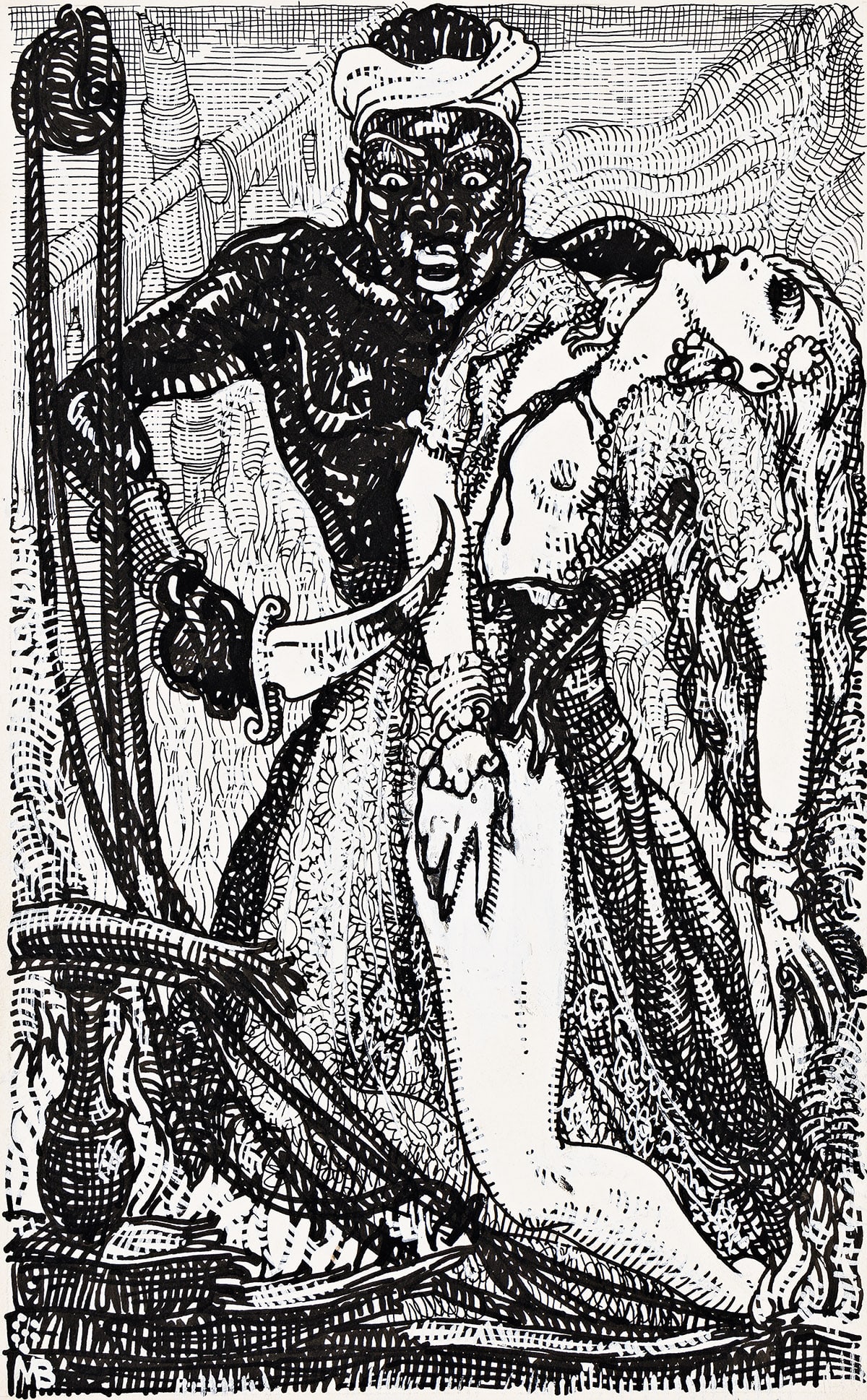 MAHLON BLAINE (1894-1969) Untitled.: MAHLON BLAINE (1894-1969) Untitled. Illustration for the Bibliophilist Society edition of The Decameron of Boccaccio (London, circa 1930). Pen, ink, and gouache on paper. 380x235 mm; 15x9¼ inch