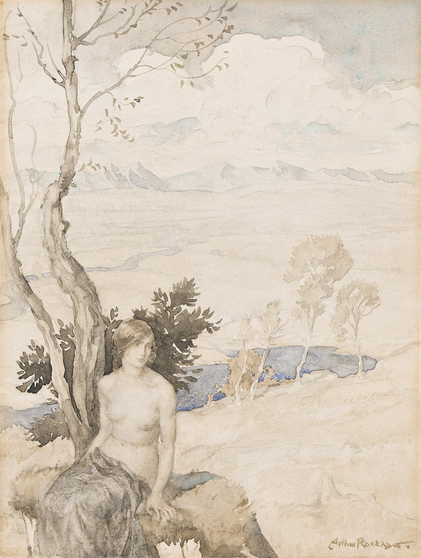 ARTHUR RACKHAM (1867-1939) The Eiger and Mönch from Mürren, Switzerland.: ARTHUR RACKHAM (1867-1939) The Eiger and Mönch from Mürren, Switzerland. Watercolor and pencil on board, circa 1895. 300x232 mm; 11¾x9⅛ inches. Signed in lower right image. Tit