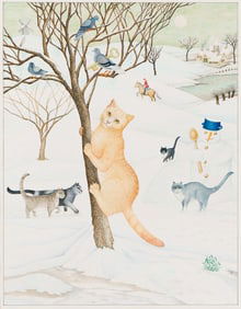 MONIKA BEISNER (1942- ) Cat in winter scene.