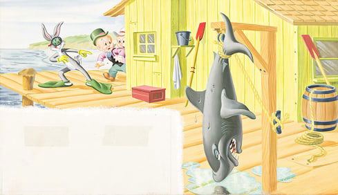 NORM MCGARY (1930-2012) Bugs Bunny, Elmer Fudd, and Porky Pig find a shark.