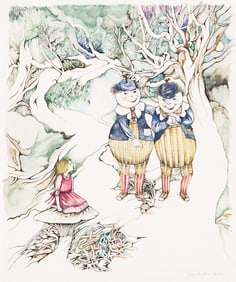 JANE BRESKIN ZALBEN (1950- ) Alice in Wonderland on mushrooms in Tulgey woods with TweedleDee and