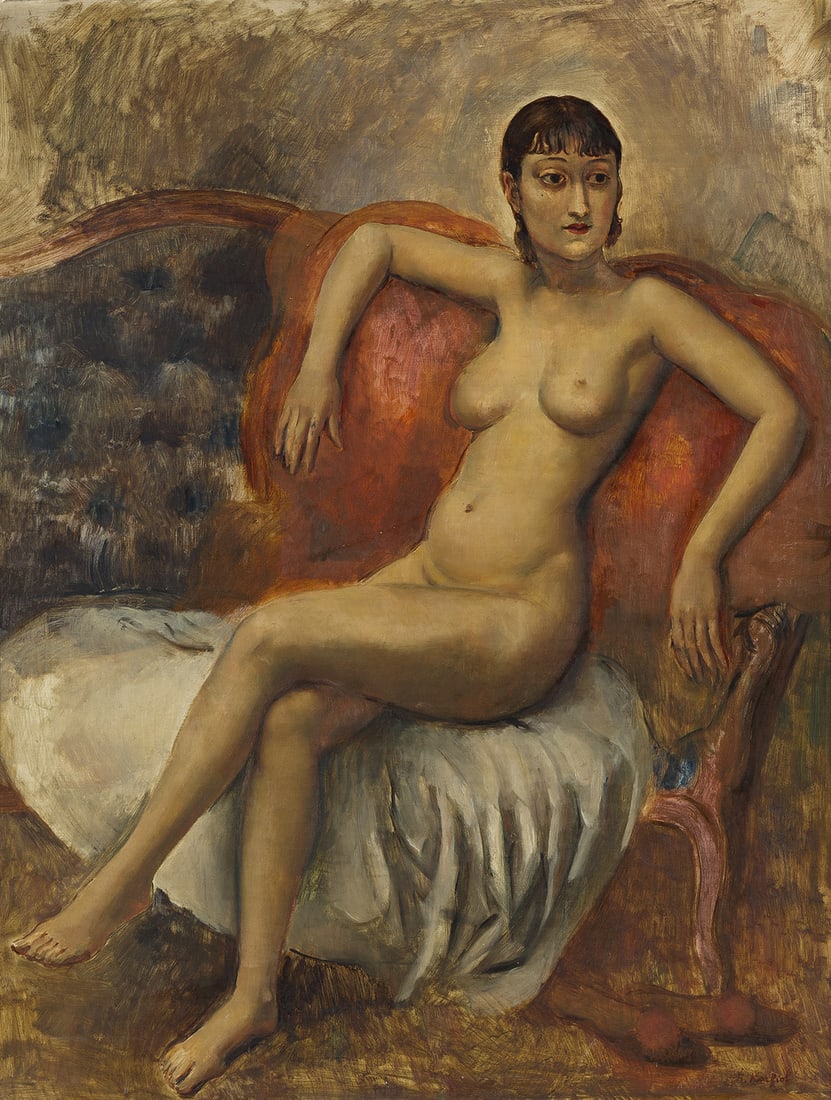 BERNARD KARFIOL (1886 - 1952) Seated Female Nude.: BERNARD KARFIOL (1886 - 1952) Seated Female Nude. Oil on canvas. 915x710 mm; 36x28 inches. Signed lower right. Provenance [Doyle, New York, July 29, 2021, Lot 41] Private Collection, Bost