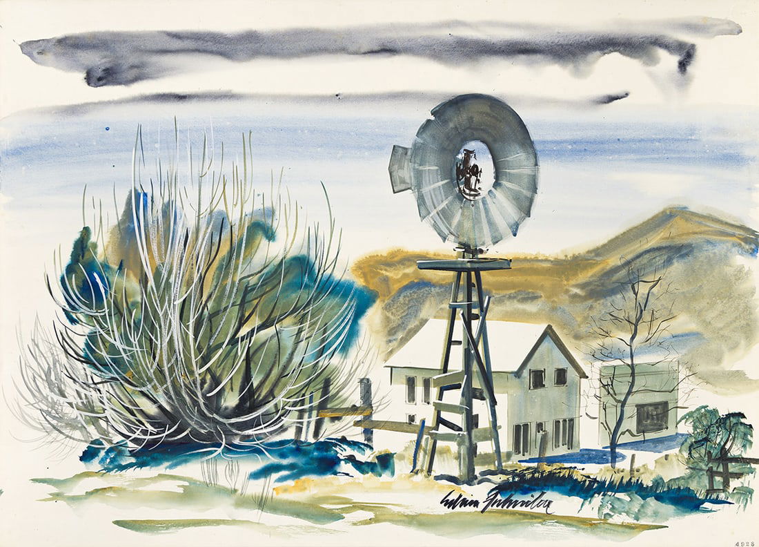 EDWIN FULWIDER (1913 - 2003) Brown County Indiana Windmill. (1 of 1)