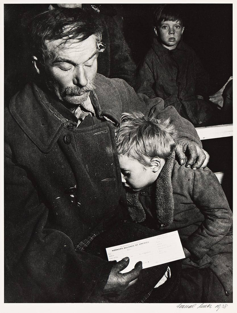 HANSEL MIETH (1909 - 1998) Unemployed Father with Son at Worker's Alliance Meeting, North Platte, (1 of 1)