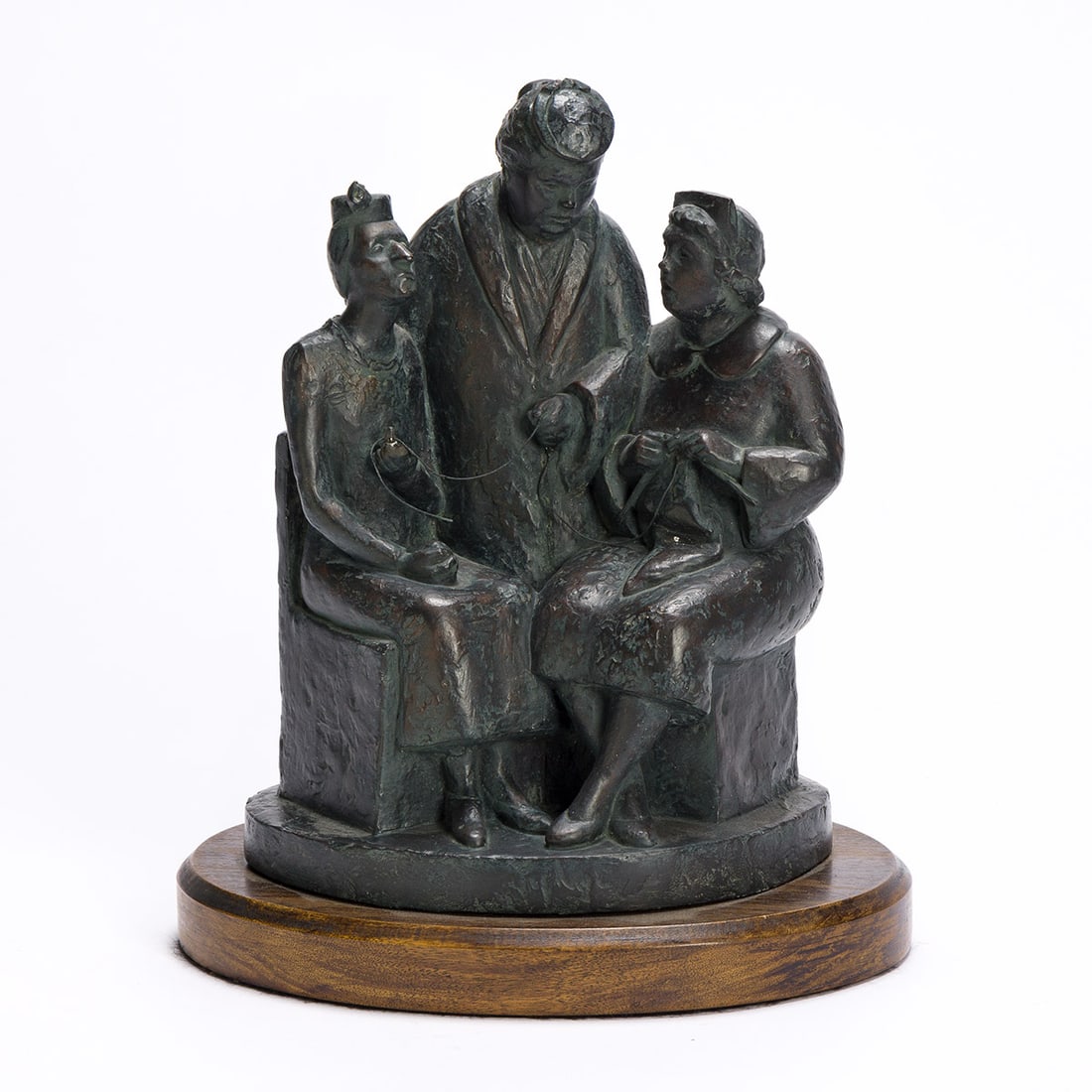 HELEN BELING (1914 - 2001) The Knitting Circle.: HELEN BELING (1914 - 2001) The Knitting Circle. Unique painted plaster. 241x178x127 mm; 9½x7x5 inches. Incised with the artist's signature. Condition Questions and condition inqui