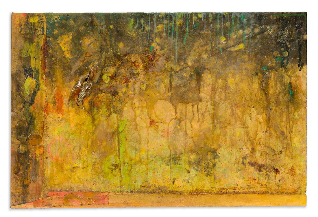 SIR FRANK BOWLING, OBE RA (1934 - ) Looking for Carmen.: SIR FRANK BOWLING, OBE RA (1934 - ) Looking for Carmen. Acrylic, acrylic gel, and found object on collaged canvas, 2006. 711x1079 mm; 28x42½ inches. Signed, titled and dated in ink, upper stretch