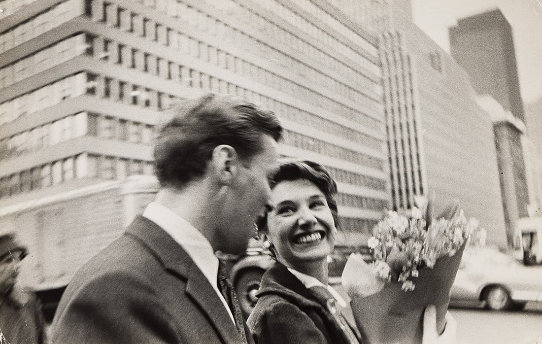 ROBERT FRANK (1924-2019) Couple, from New York Is. 1959.: ROBERT FRANK (1924-2019) Couple, from New York Is. 1959. Silver print, the image measuring 8⅜x12½ inches (21.3x31.7 cm.), with Frank's credit in ink on verso. Just before the American editi