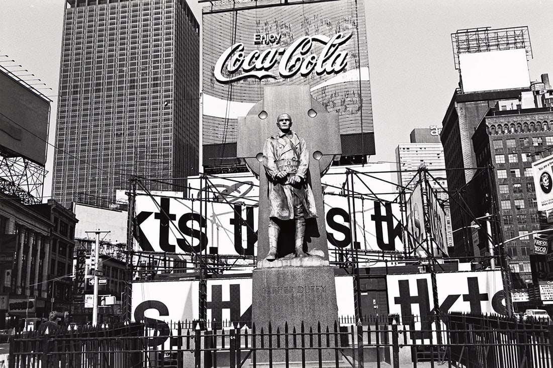 LEE FRIEDLANDER (1934- ) New York City (Father Duffy, Times Square). 1974; printed 1980s.: LEE FRIEDLANDER (1934- ) New York City (Father Duffy, Times Square). 1974; printed 1980s. Silver print, the image measuring 8⅝x13 inches (21.9x33 cm.), the sheet 11x14 inches (27.9x35.6 cm.), wi