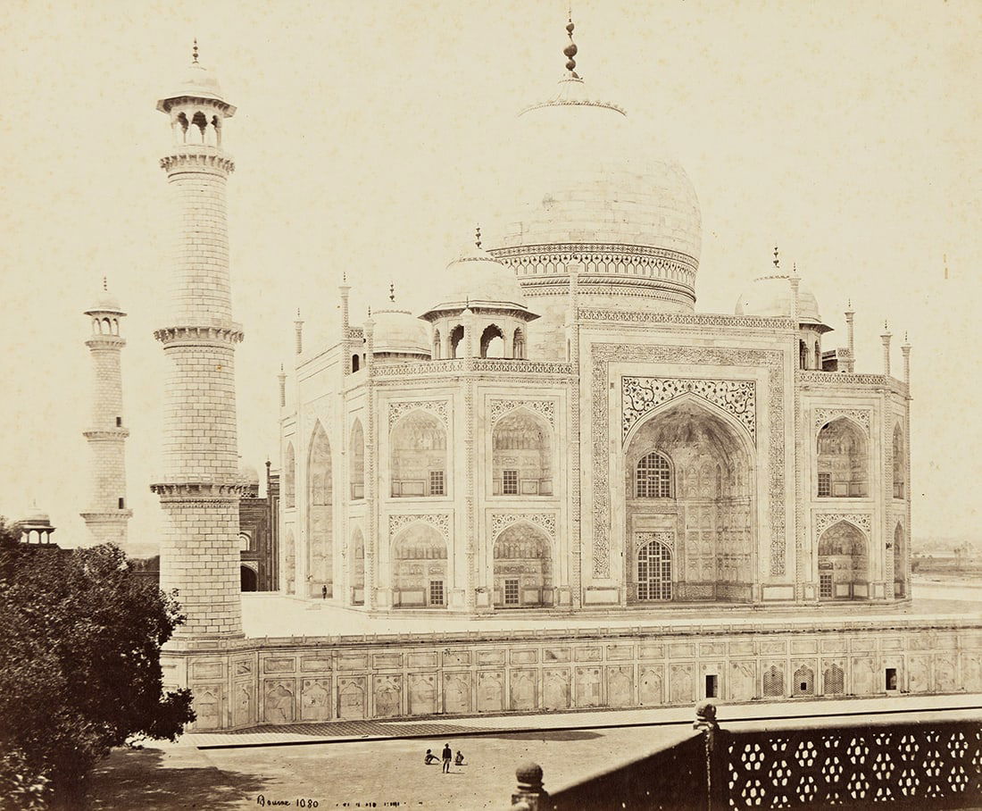 SAMUEL BOURNE (1834-1912) A group of 12 photographs depicting historical landmarks in Agra. 1860s.: SAMUEL BOURNE (1834-1912) A group of 12 photographs depicting historical landmarks in Agra. 1860s. With a focus on the Fort, the Taj, and the Moti Masjid. Albumen prints, the images measuring 7⅝