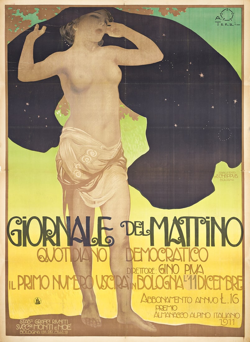 ALEARDO TERZI (1870-1943). GIORNALE DEL MATTINO. 1911. 57x42 inches, 144¾x106¾ cm. E. (1 of 1)