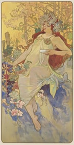 ALPHONSE MUCHA (1860-1939). [THE SEASONS]. Group of 4 decorative panels. 1896. Each approximately