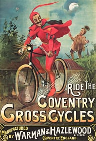 DESIGNER UNKNOWN. RIDE THE COVENTRY CROSS CYCLES. Circa 1895. 58½x40 inches, 148½x101½