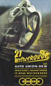 VIKTOR MUNDORFF (1897-1973). 21 WELTREKORDE / AUTO UNION - DKW. Circa 1938. 37¼x22¼