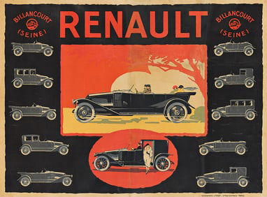 DESIGNER UNKNOWN. RENAULT. Circa 1920. 45x61 inches, 114¼x155 cm. J. Minot, Paris.