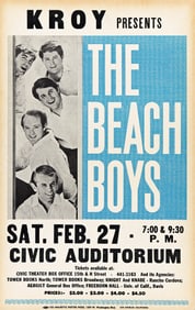 DESIGNER UNKNOWN. THE BEACH BOYS / CIVIC AUDITORIUM. 1965. 22x14 inches, 55¾x35½ cm.
