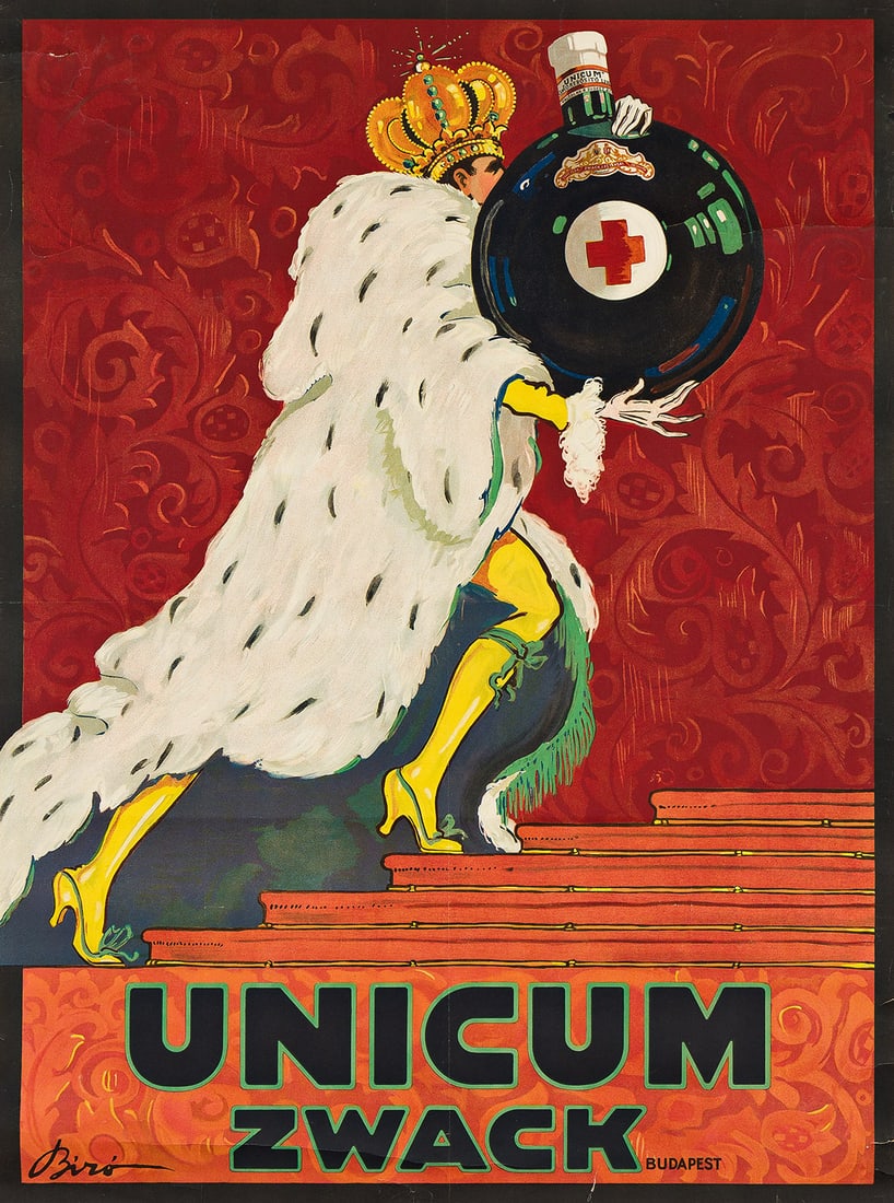 MIHALY BIRÓ (1886-1948). UNICUM ZWACK. 1918. 49¼x36½ inches, 125x92¾ cm.: MIHALY BIRÓ (1886-1948) UNICUM ZWACK. 1918. 49¼x36½ inches, 125x92¾ cm. Condition B+: repaired tears at edges, some affecting image; archival tape on verso; creases, abrasions and