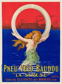 LEONETTO CAPPIELLO (1875-1942). PNEU VELO BAUDOU / "LA SIRÈNE." Circa 1910. 63x46½ inches,