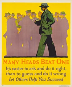 DESIGNER UNKNOWN. MANY HEADS BEAT ONE. 1929. 43x35¾ inches, 109¼x90¾ cm. Mather &