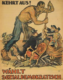 MIHALY BIRO (1886-1948). KEHRT AUS! / WÄHLT SOZIALDEMOKRATISCH. 1920. 47½x37 inches,