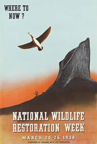 RALPH C. BARKER, JR. (DATES UNKNOWN). WHERE TO NOW? / NATIONAL WILDLIFE RESTORATION WEEK. 1938.