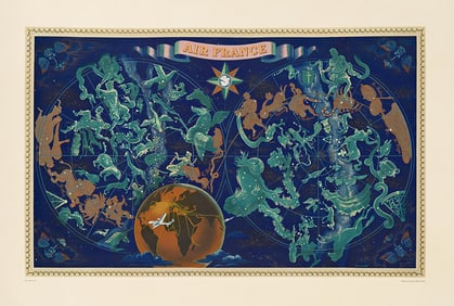 LUCIEN BOUCHER (1889-1971). AIR FRANCE / [ZODIAC MAP]. 1950. 27½x40¾ inches, 69¾