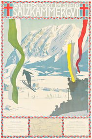 OTTO BARTH (1876-1916). WINTERSPORT IM STEIR. SALZKAMMERGUT. Circa 1915. 39x26 inches, 99x26 cm.