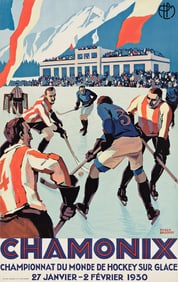 ROGER BRODERS (1883-1953). CHAMONIX / CHAMPIONNAT DU MONDE DE HOCKEY SUR GLACE. 1930. 39½x25