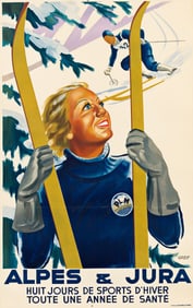 GREIF (DATES UNKNOWN). ALPES & JURA. Circa 1930. 39½x25 inches, 100¼x63½ cm. Les Suc.