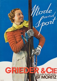 DESIGNER UNKNOWN. GRIEDER & CIE / ST MORITZ. Circa 1932. 50½x36 inches, 128¼x91½ cm.