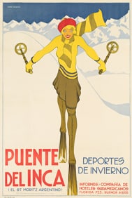 AFFICHES WHARTON. PUENTE DEL INCA / EL ST. MORITZ ARGENTINO. Circa 1930. 43x28¾ inches,