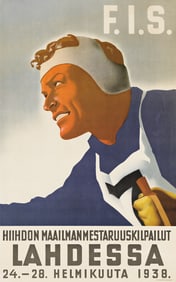 DESIGNER UNKNOWN. [WORLD SKI CHAMPIONSHIPS] / LAHDESSA. 1938. 22x13¾ inches, 55¾x35 cm.
